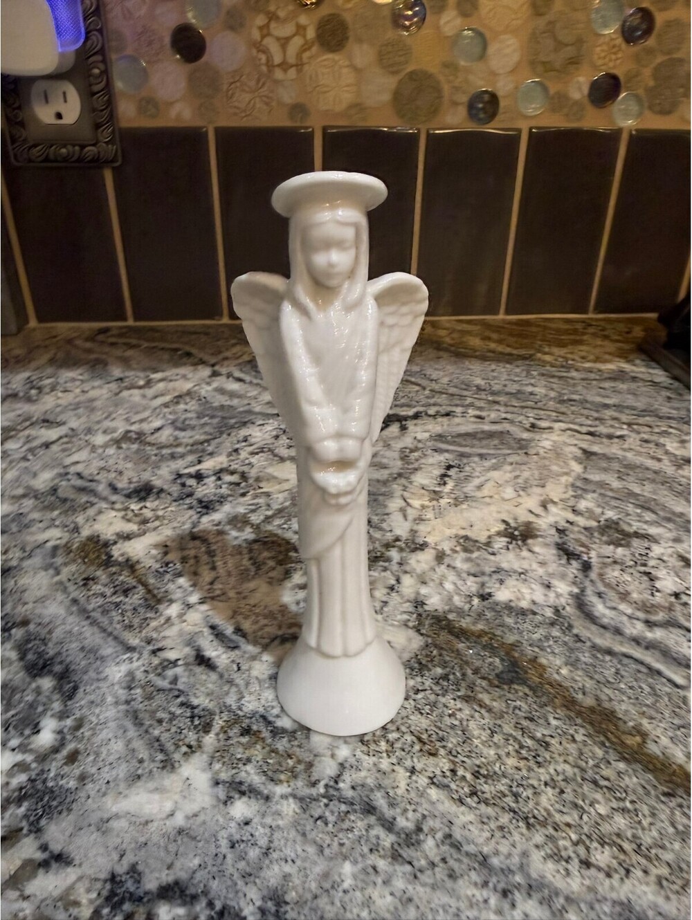 White Ceramic Angel Figurine Candle Holder